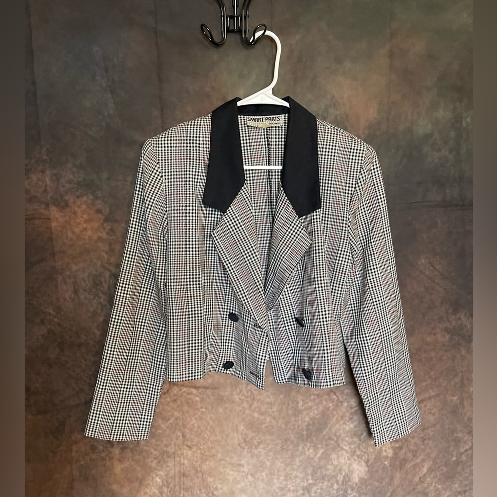 Women's Black and White Plaid Blazer